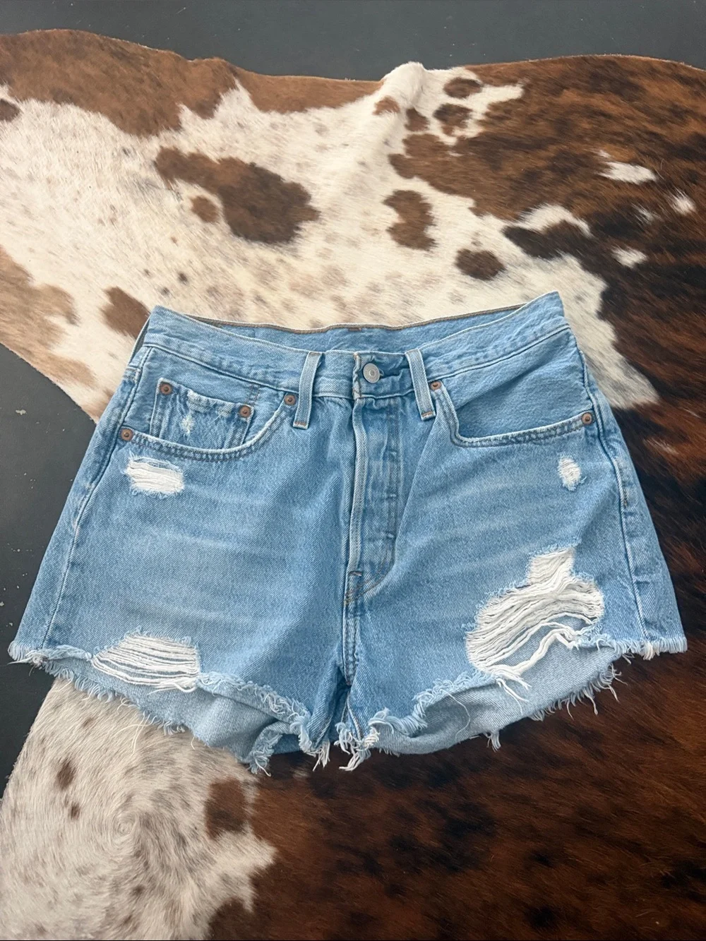 Levi's Light Blue Ripped High-Rise Denim Shorts
